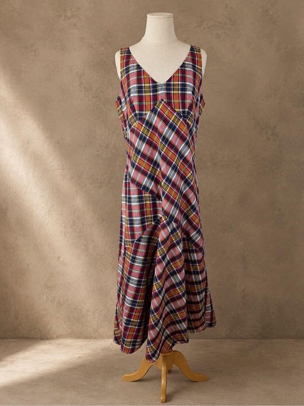 Lauren Ralph Lauren Size 10 NWT Madras Plaid Cotton A-Line Midi Dress - Picture 2 of 10